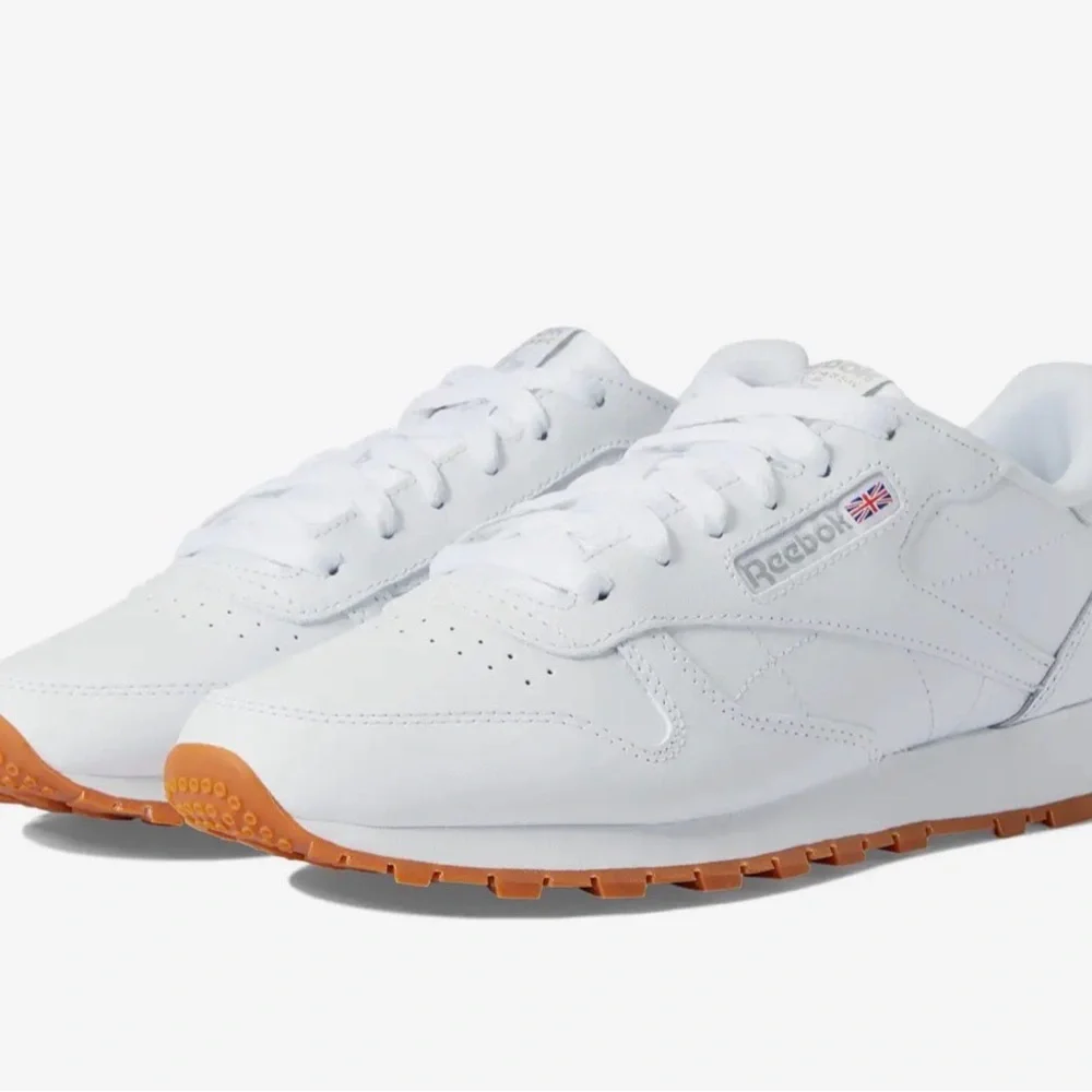 Reebok White Leather Sneakers with Gum Outsole - Picture 1 of 10